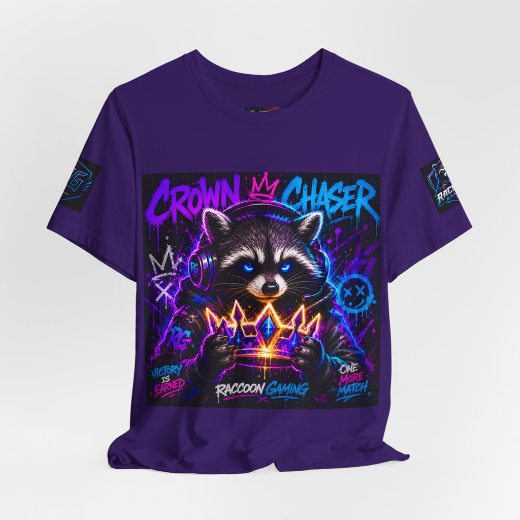 Crown Chaser Raccoon Gaming Tee — "Every Match is Earned" Gamer T-Shirt