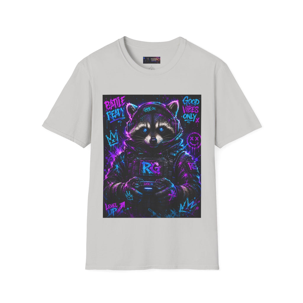 Raccoon Neon Graphic T-Shirt — "Good Vibes Only" Retro Gamer Streetwear