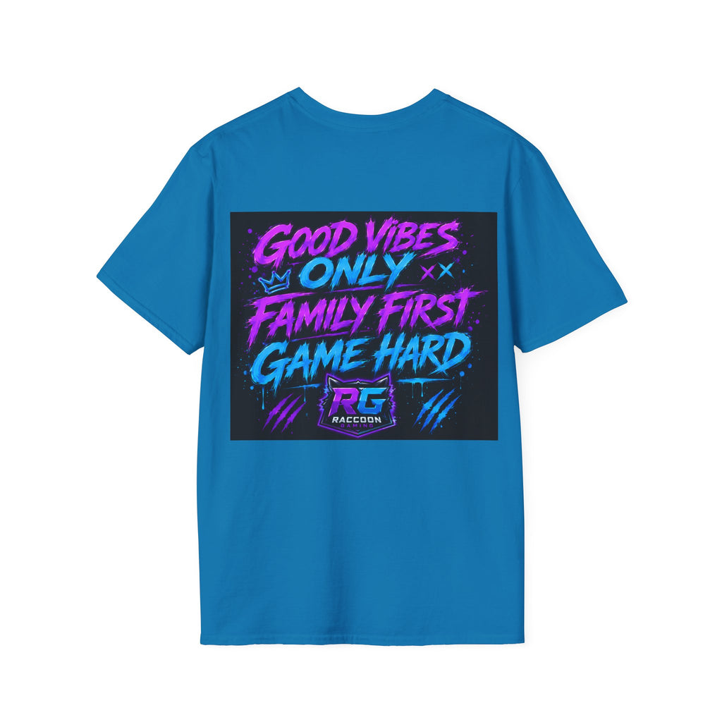 Raccoon Neon Graphic T-Shirt — "Good Vibes Only" Retro Gamer Streetwear