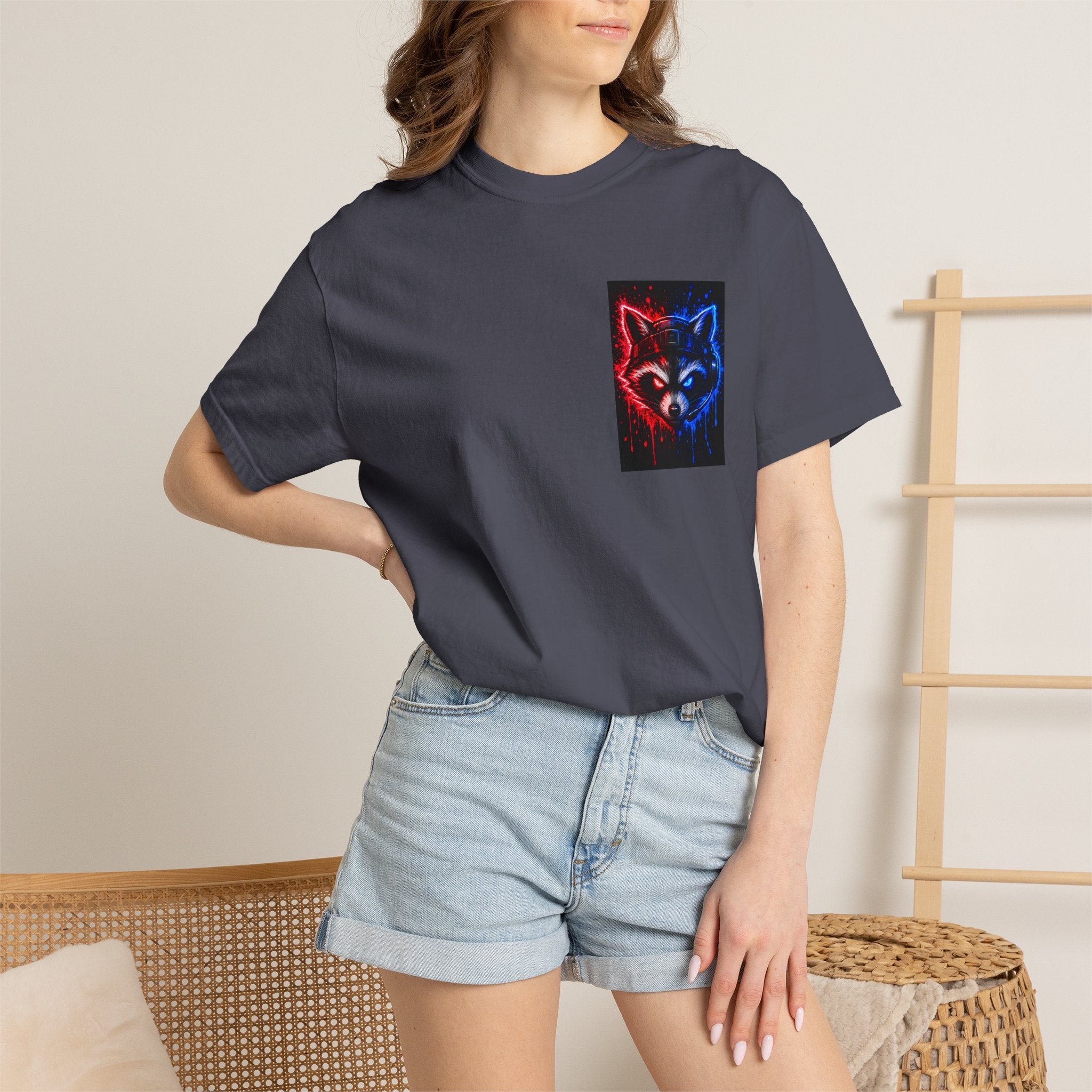 Raccoon Gaming Neon Poster T-Shirt — "Look In, Speak Up, Shine Out" Motivational Tee