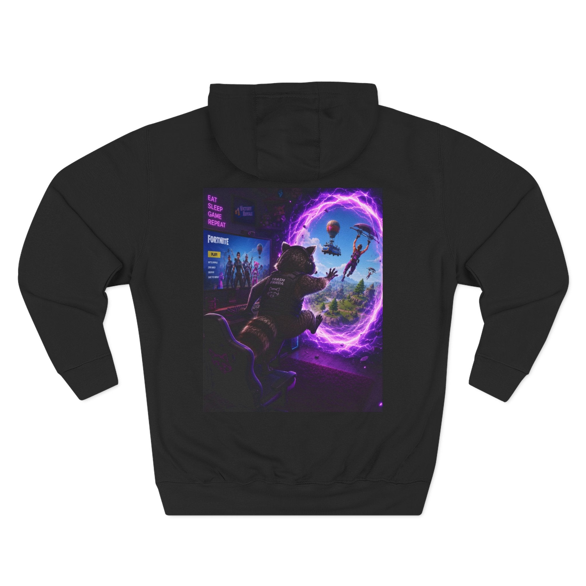 Raccoon Portal Graphic Hoodie — Gaming Sci‑Fi Fleece Pullover