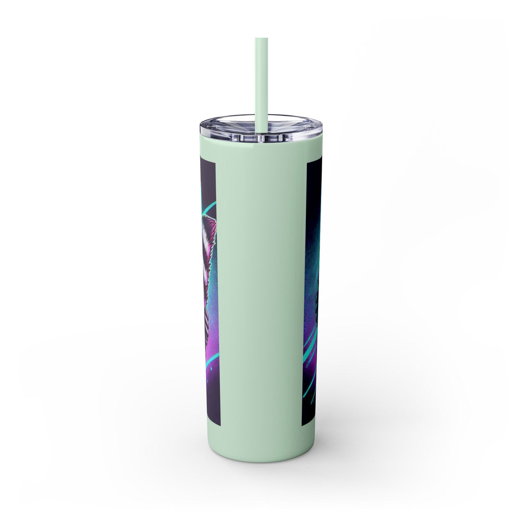 20oz Skinny Tumbler – Neon Gamer Raccoon Design with Straw (KSUE8)