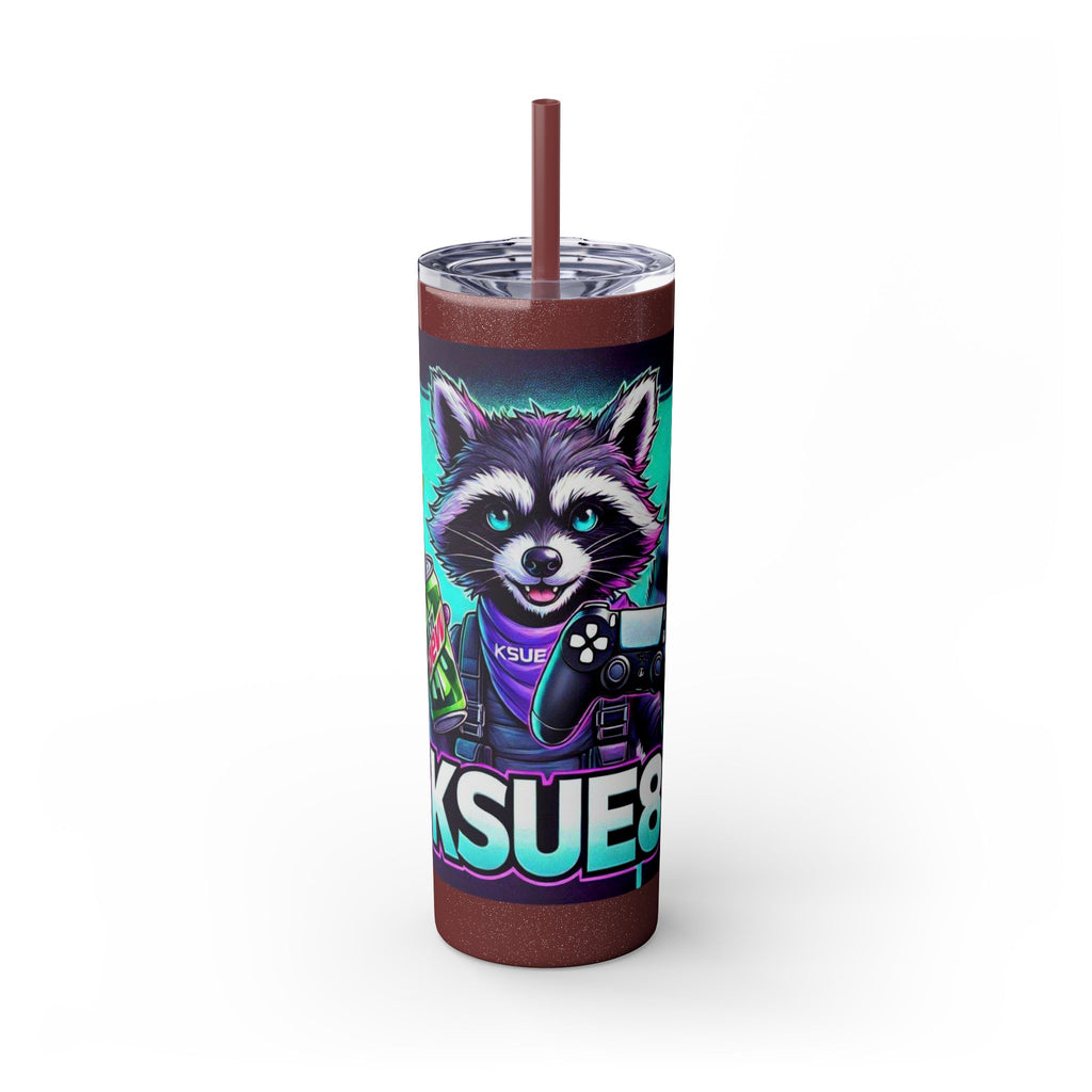 20oz Skinny Tumbler – Neon Gamer Raccoon Design with Straw (KSUE8)