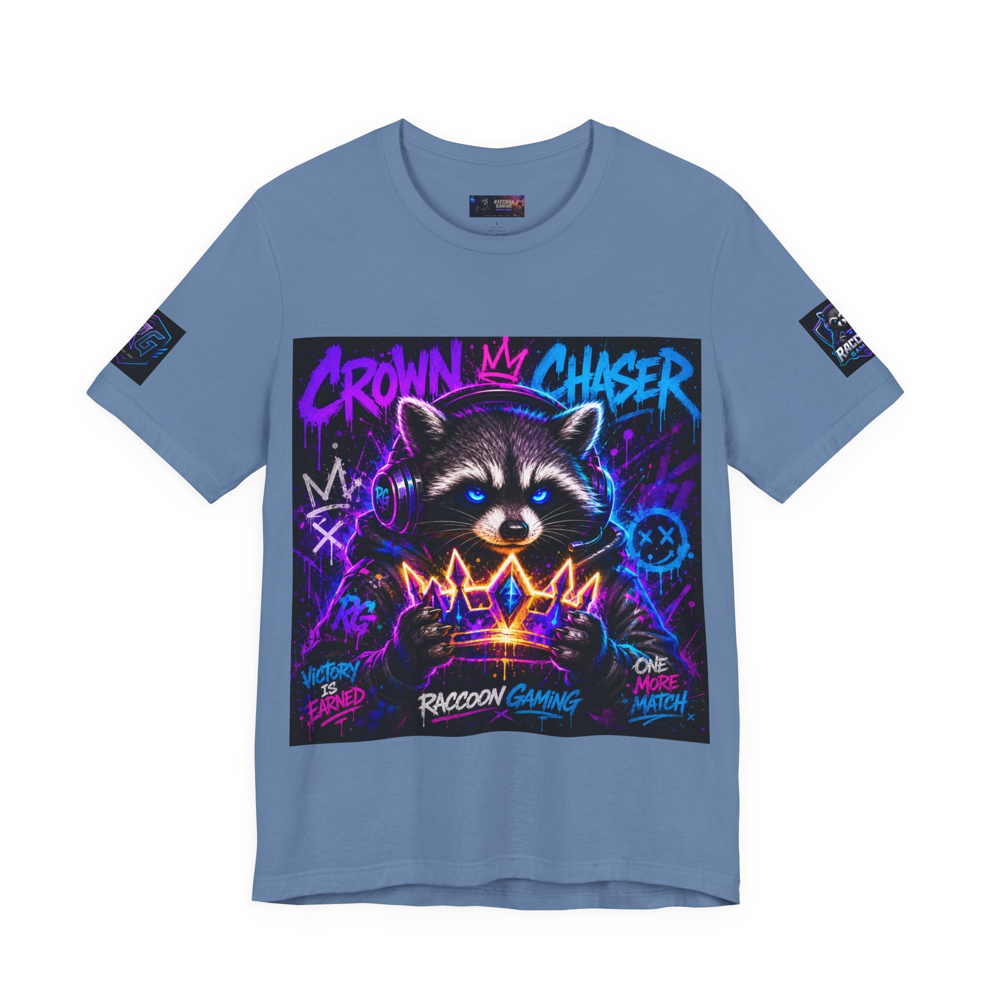 Crown Chaser Raccoon Gaming Tee — "Every Match is Earned" Gamer T-Shirt