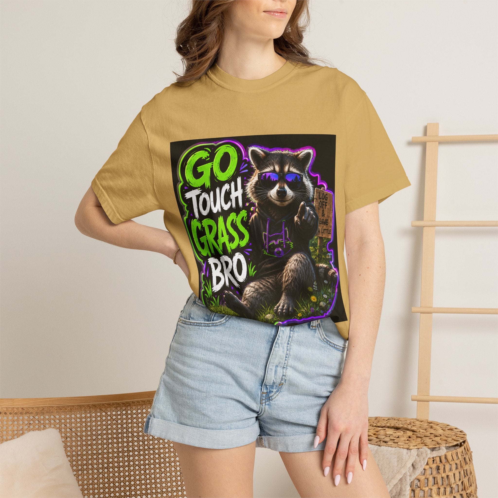 Raccoon 'Go Touch Grass Bro' Graphic T-Shirt