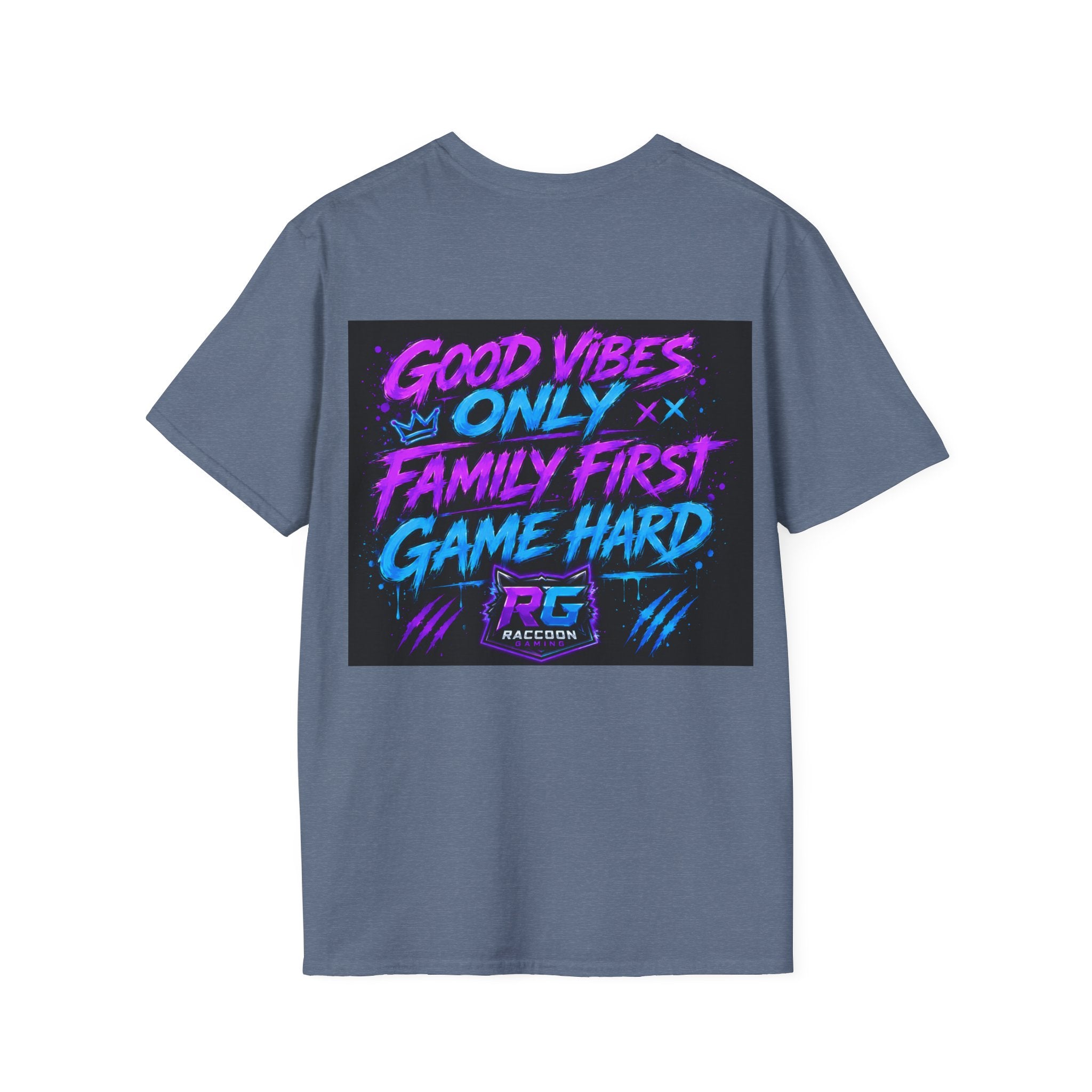 Raccoon Neon Graphic T-Shirt — "Good Vibes Only" Retro Gamer Streetwear