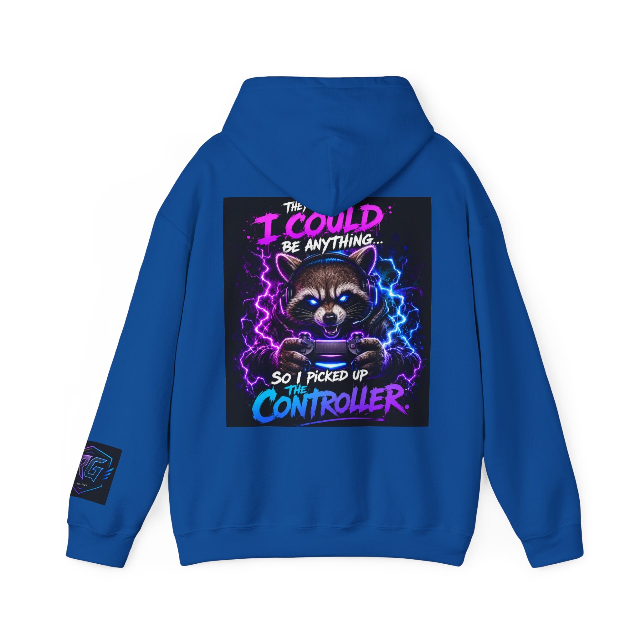 Gaming Hoodie — “I Could Be Anything… So I Picked up the Controller” Raccoon Gamer Sweatshirt