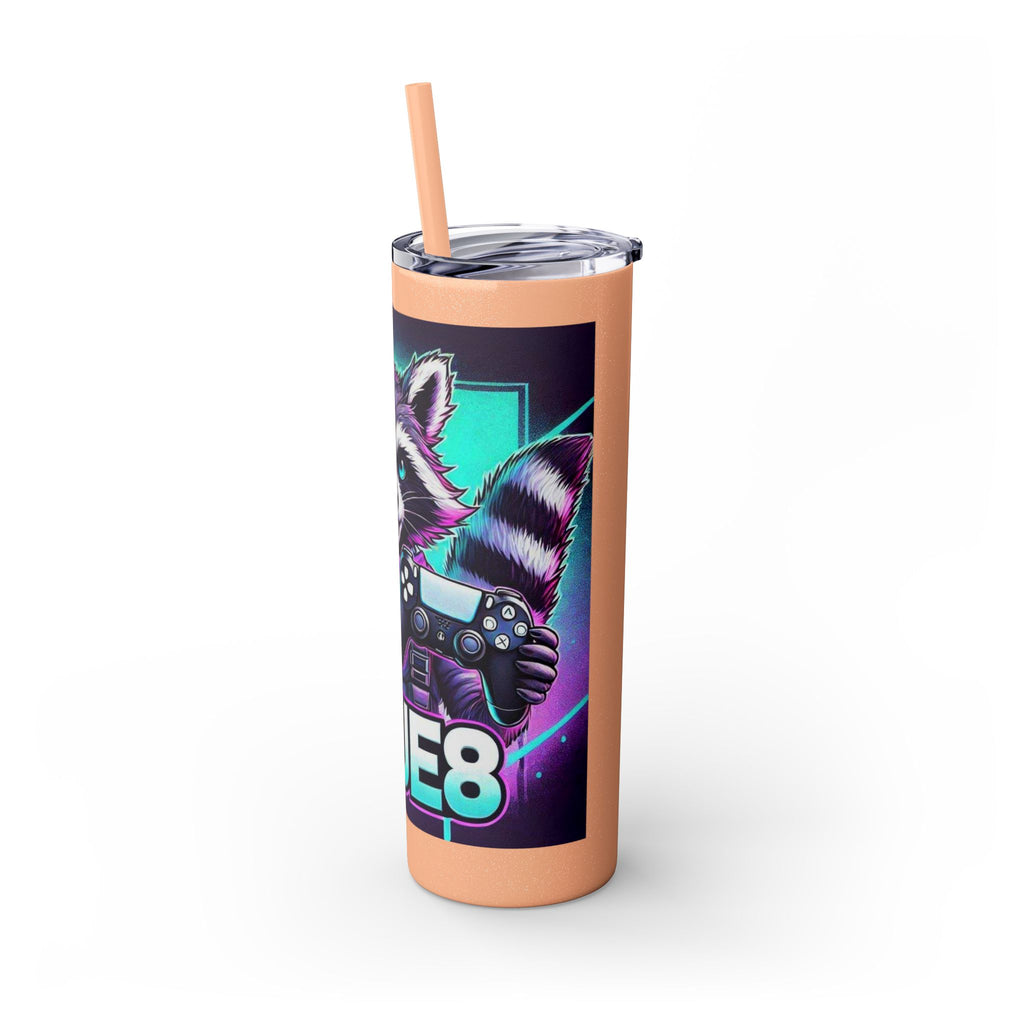 20oz Skinny Tumbler – Neon Gamer Raccoon Design with Straw (KSUE8)