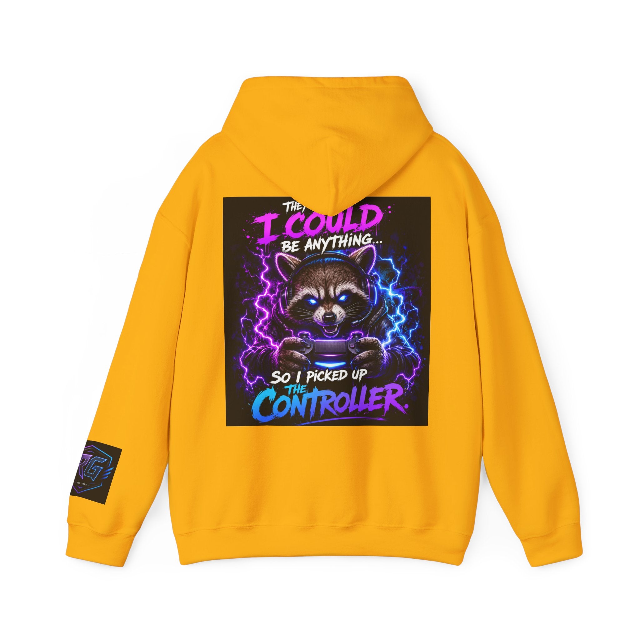 Gaming Hoodie — “I Could Be Anything… So I Picked up the Controller” Raccoon Gamer Sweatshirt