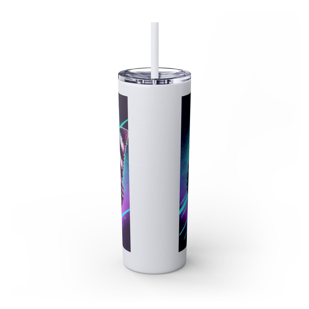 20oz Skinny Tumbler – Neon Gamer Raccoon Design with Straw (KSUE8)