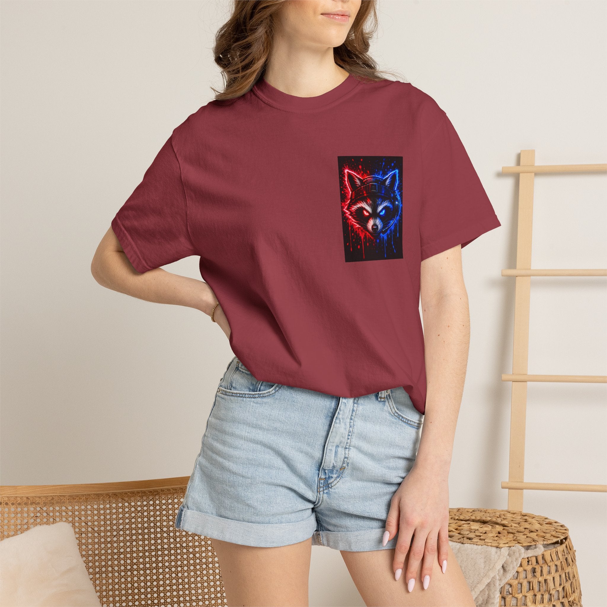 Raccoon Gaming Neon Poster T-Shirt — "Look In, Speak Up, Shine Out" Motivational Tee