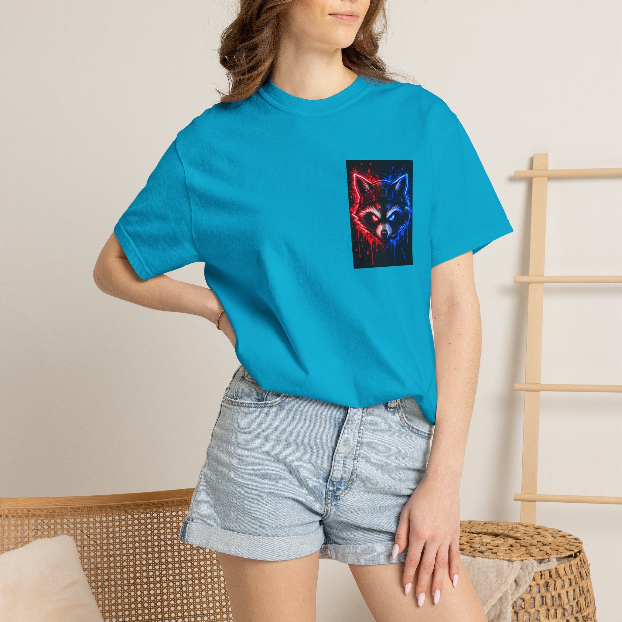 Raccoon Gaming Neon Poster T-Shirt — "Look In, Speak Up, Shine Out" Motivational Tee