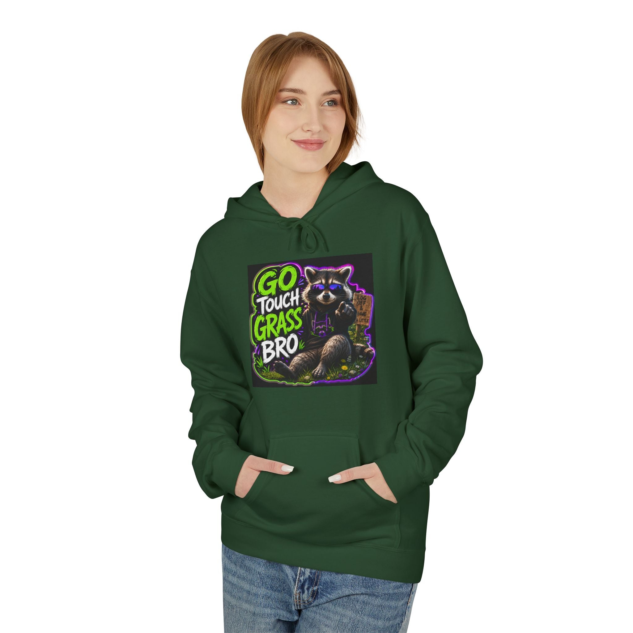 Go Touch Grass Bro Hoodie – Funny Green Text & Gamer Frog Graphic Pullover