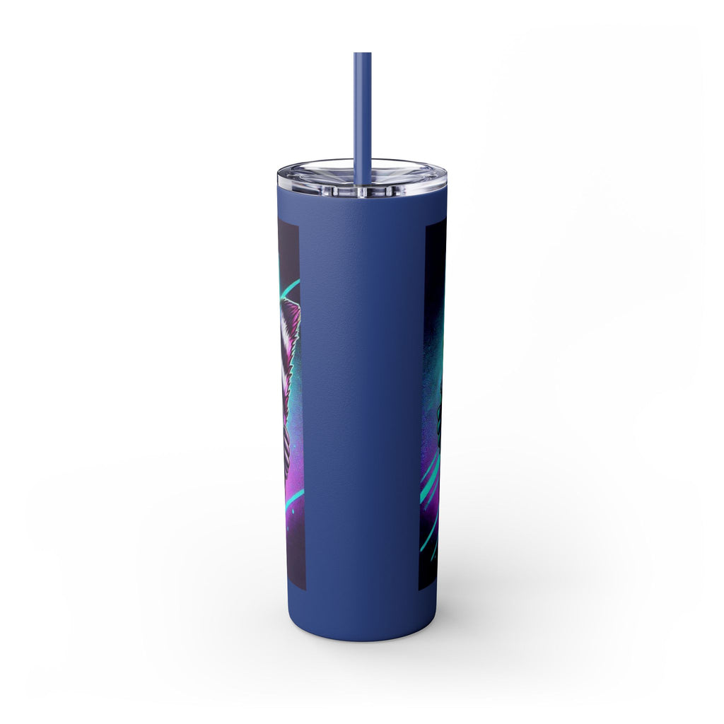 20oz Skinny Tumbler – Neon Gamer Raccoon Design with Straw (KSUE8)