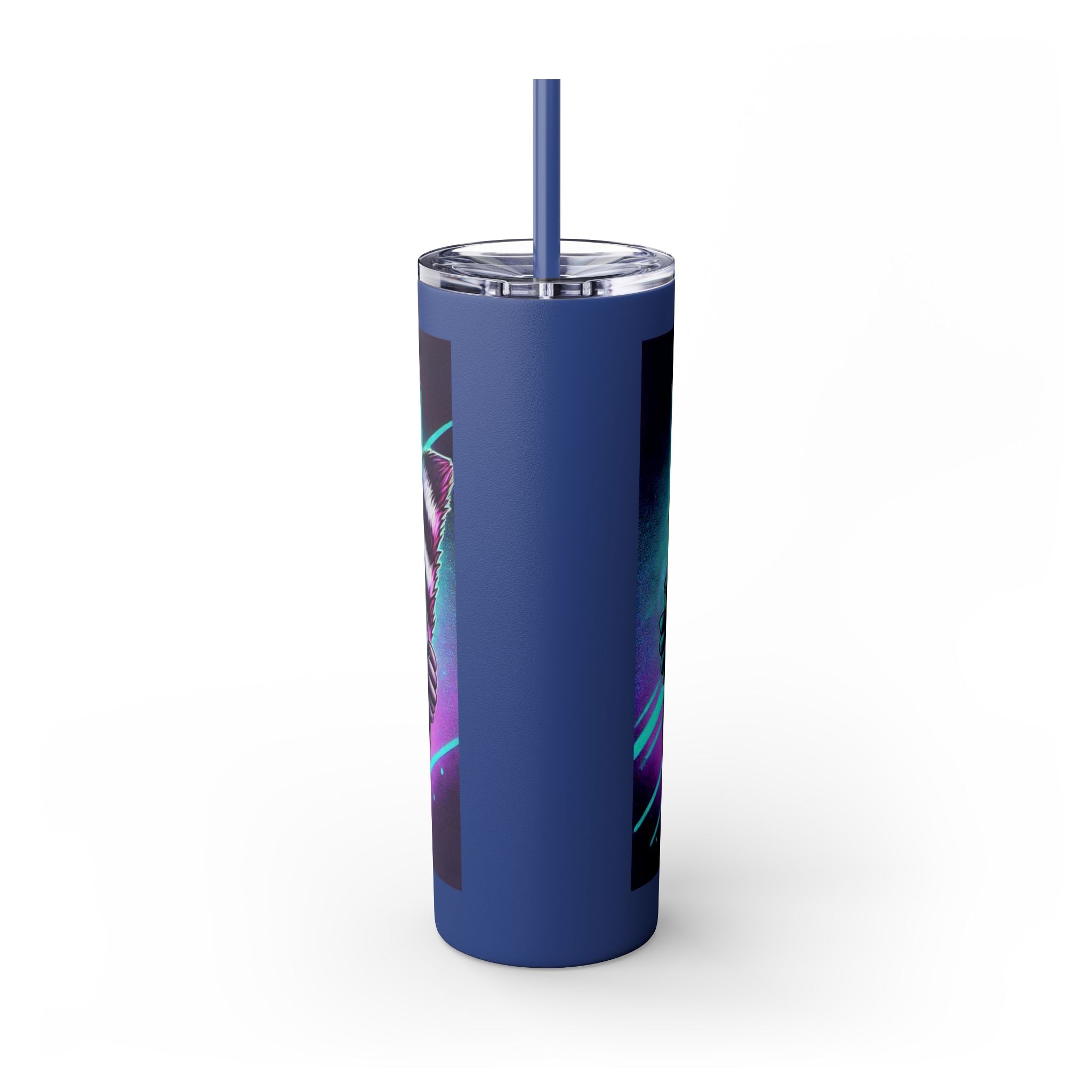 20oz Skinny Tumbler – Neon Gamer Raccoon Design with Straw (KSUE8)