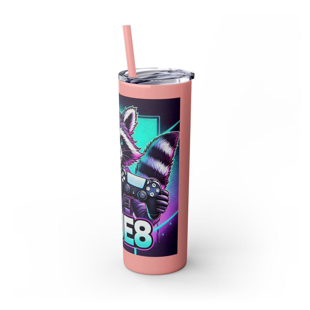 20oz Skinny Tumbler – Neon Gamer Raccoon Design with Straw (KSUE8)