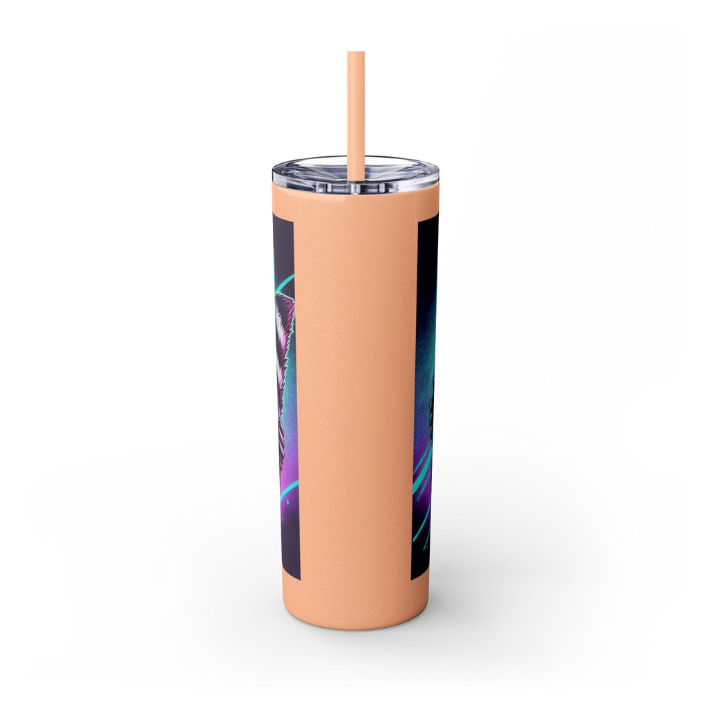 20oz Skinny Tumbler – Neon Gamer Raccoon Design with Straw (KSUE8)