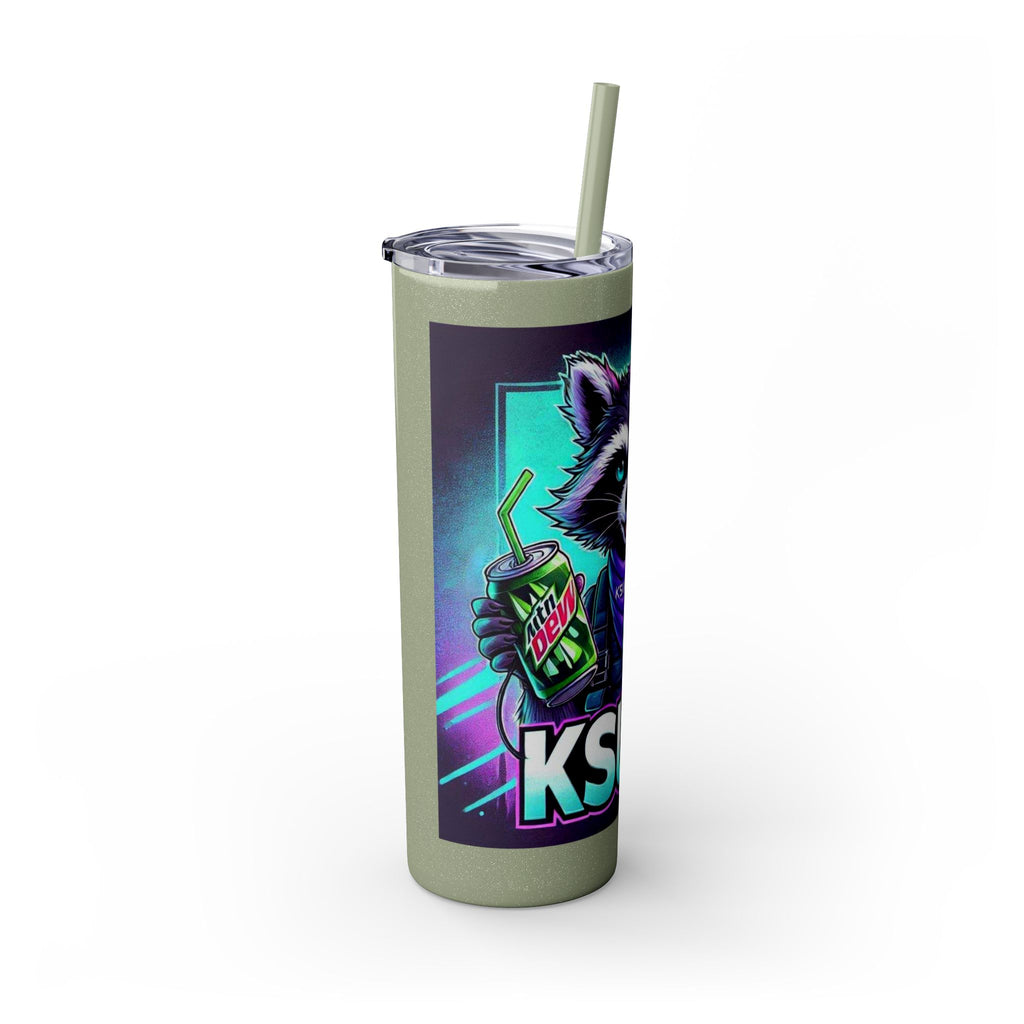 20oz Skinny Tumbler – Neon Gamer Raccoon Design with Straw (KSUE8)