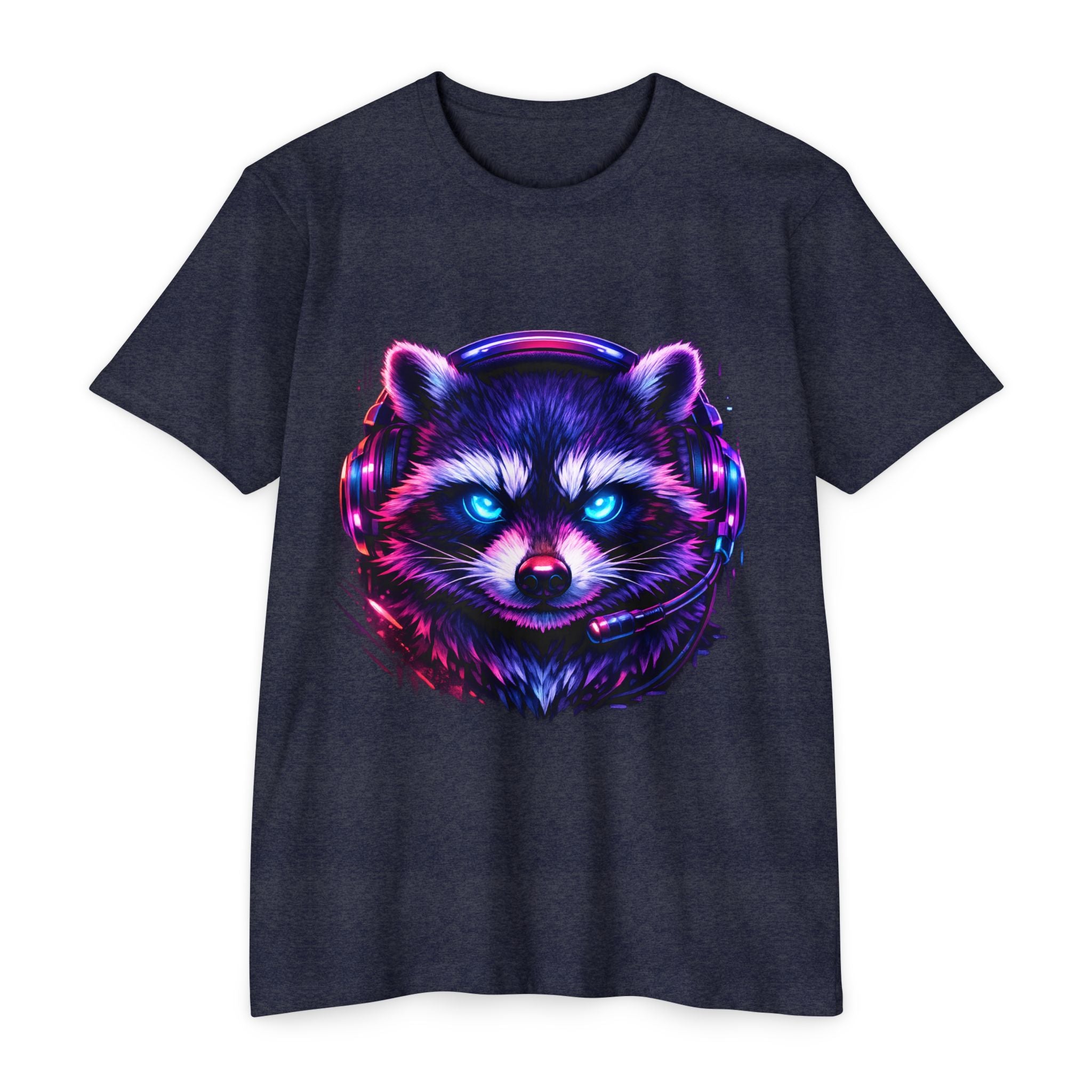 Raccoon Gaming T-Shirt — Neon Headset Mascot & “Lock In. Show Up. Show Out.” Graphic