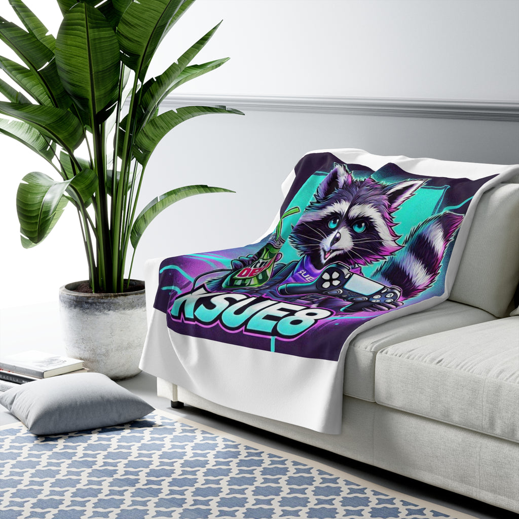 Gamer Raccoon Sherpa Fleece Blanket — KSUE8 Controller & Soda Gaming Throw