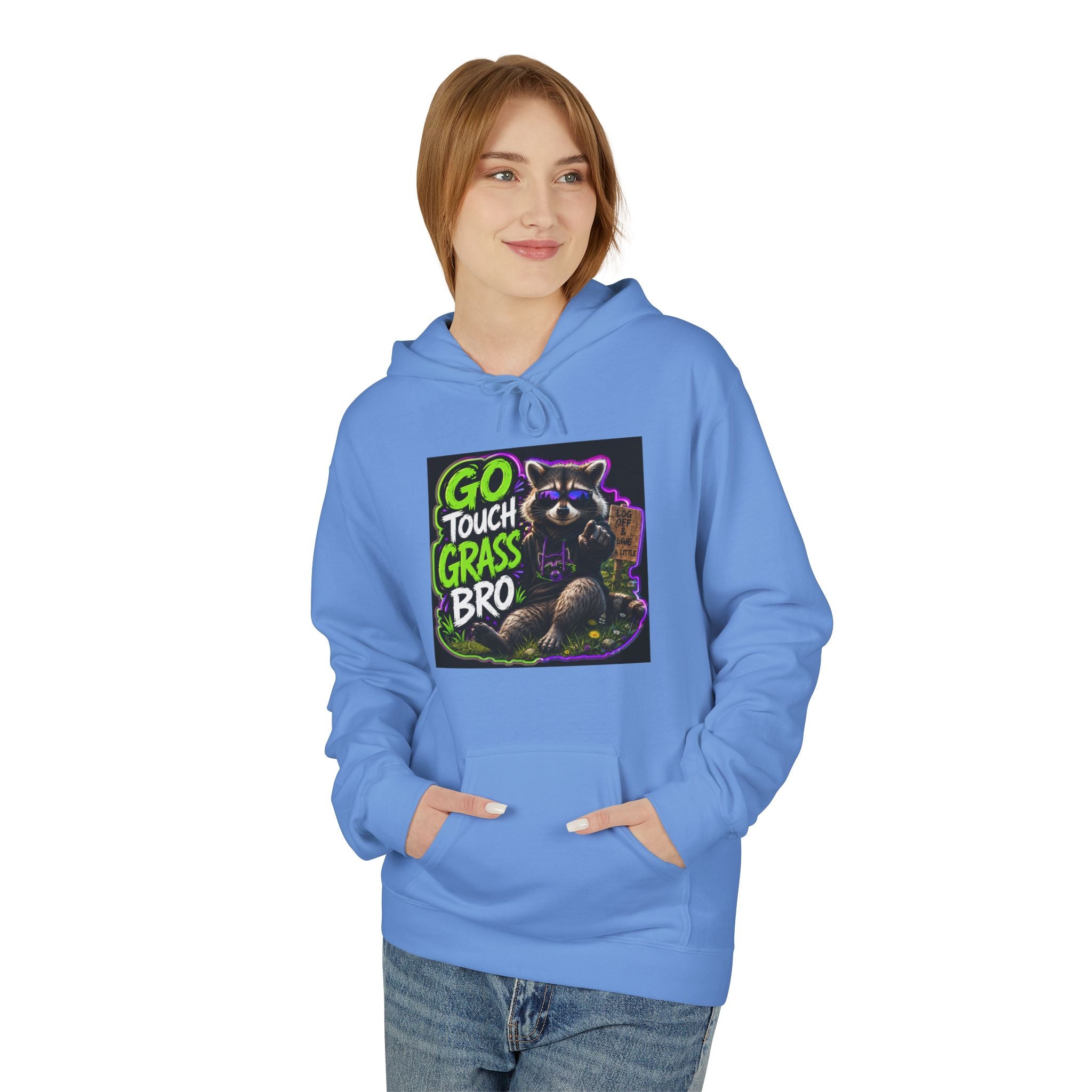 Go Touch Grass Bro Hoodie – Funny Green Text & Gamer Frog Graphic Pullover