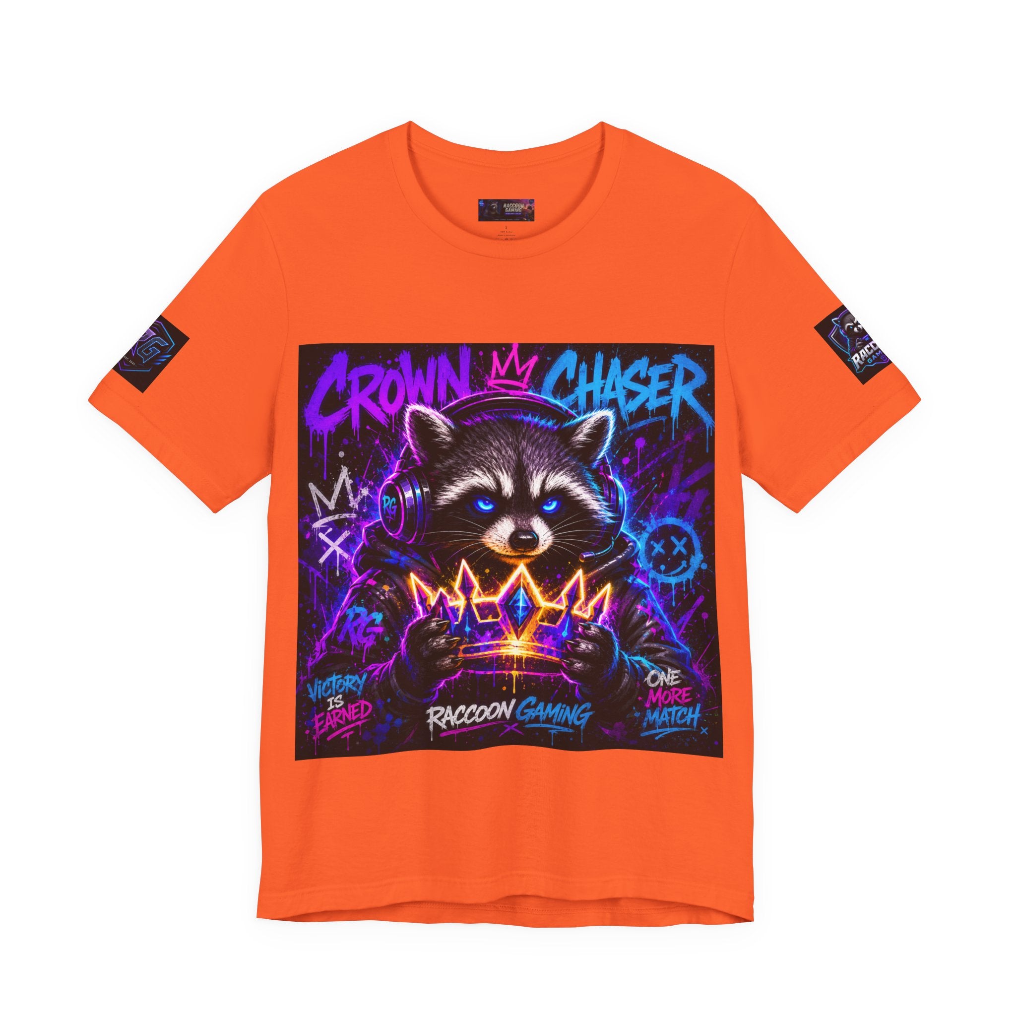Crown Chaser Raccoon Gaming Tee — "Every Match is Earned" Gamer T-Shirt