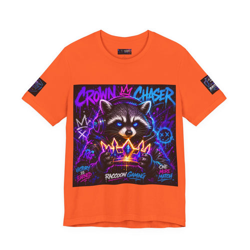 Crown Chaser Raccoon Gaming Tee — "Every Match is Earned" Gamer T-Shirt