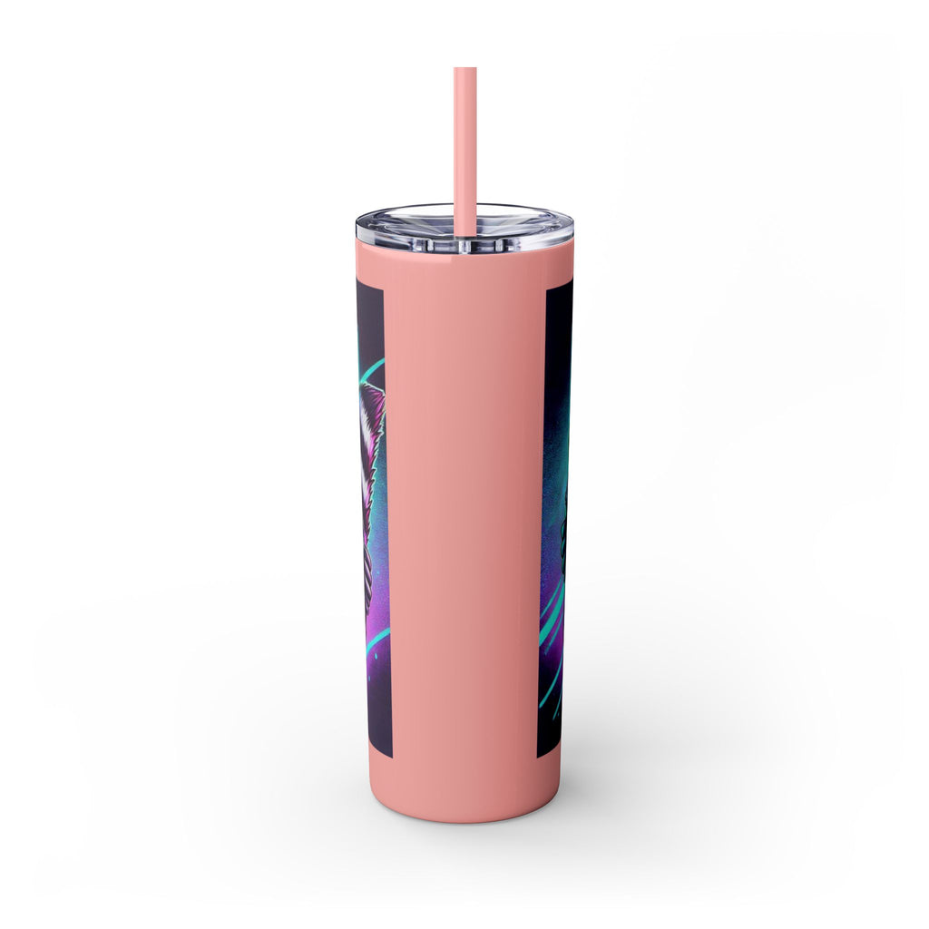 20oz Skinny Tumbler – Neon Gamer Raccoon Design with Straw (KSUE8)