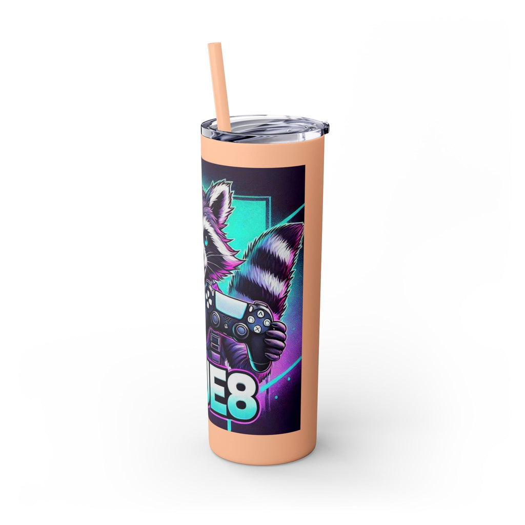 20oz Skinny Tumbler – Neon Gamer Raccoon Design with Straw (KSUE8)