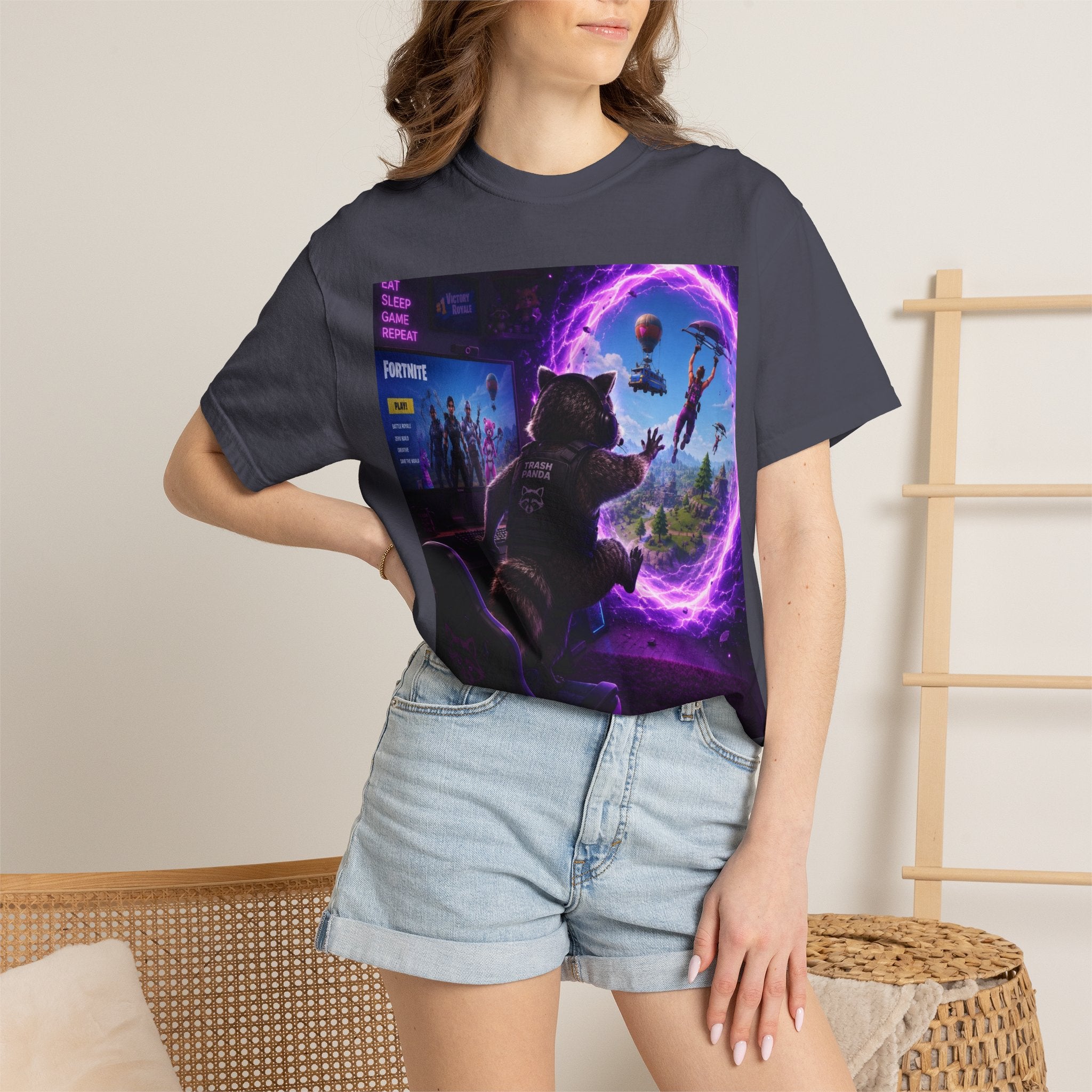 T-Shirt — Fortnite Portal Graphic Tee (Raccoon Watching Portal)