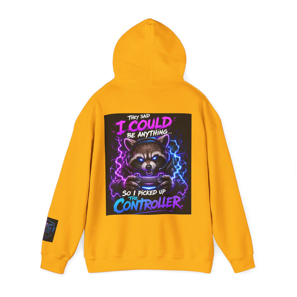 Gaming Hoodie — “I Could Be Anything… So I Picked up the Controller” Raccoon Gamer Sweatshirt