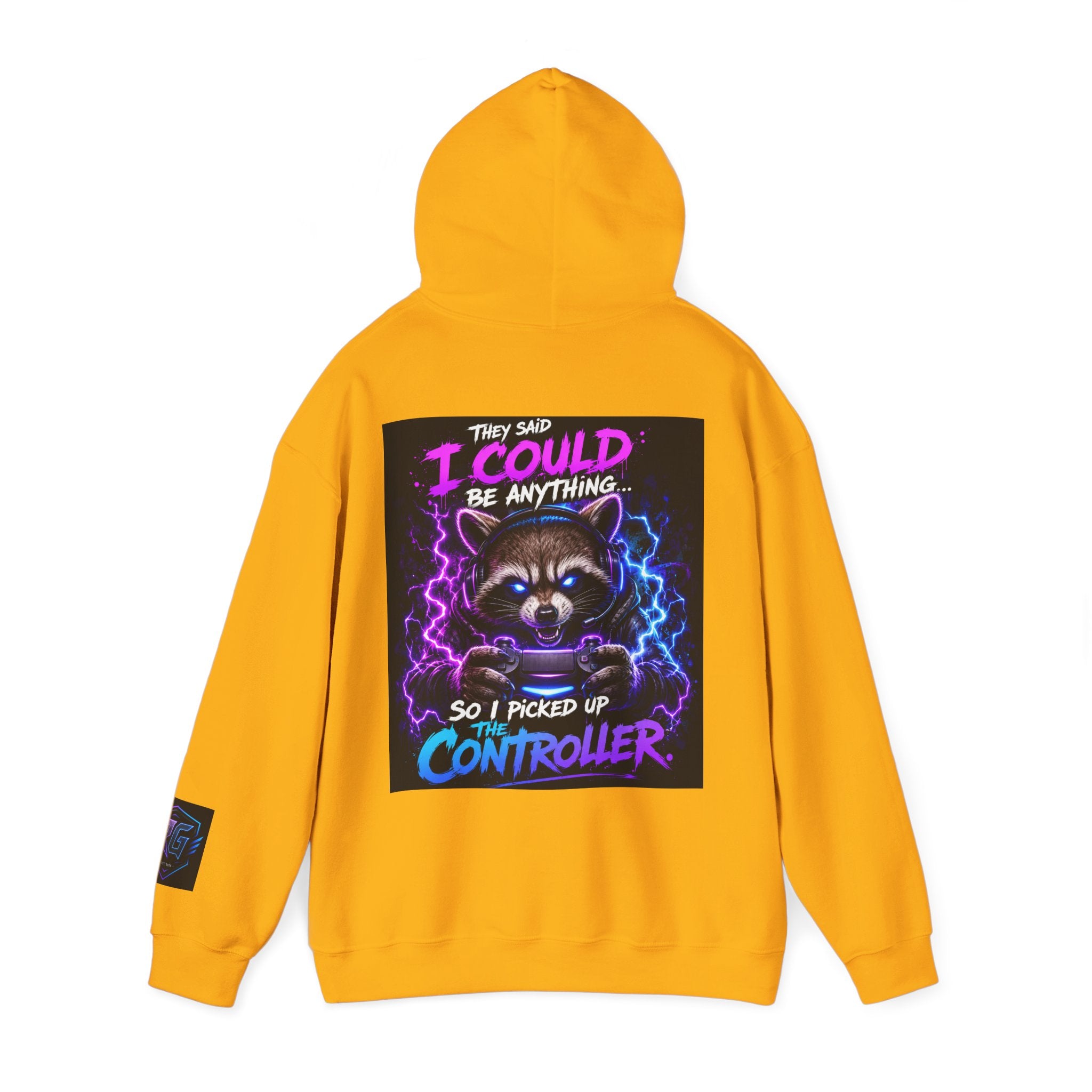 Gaming Hoodie — “I Could Be Anything… So I Picked up the Controller” Raccoon Gamer Sweatshirt