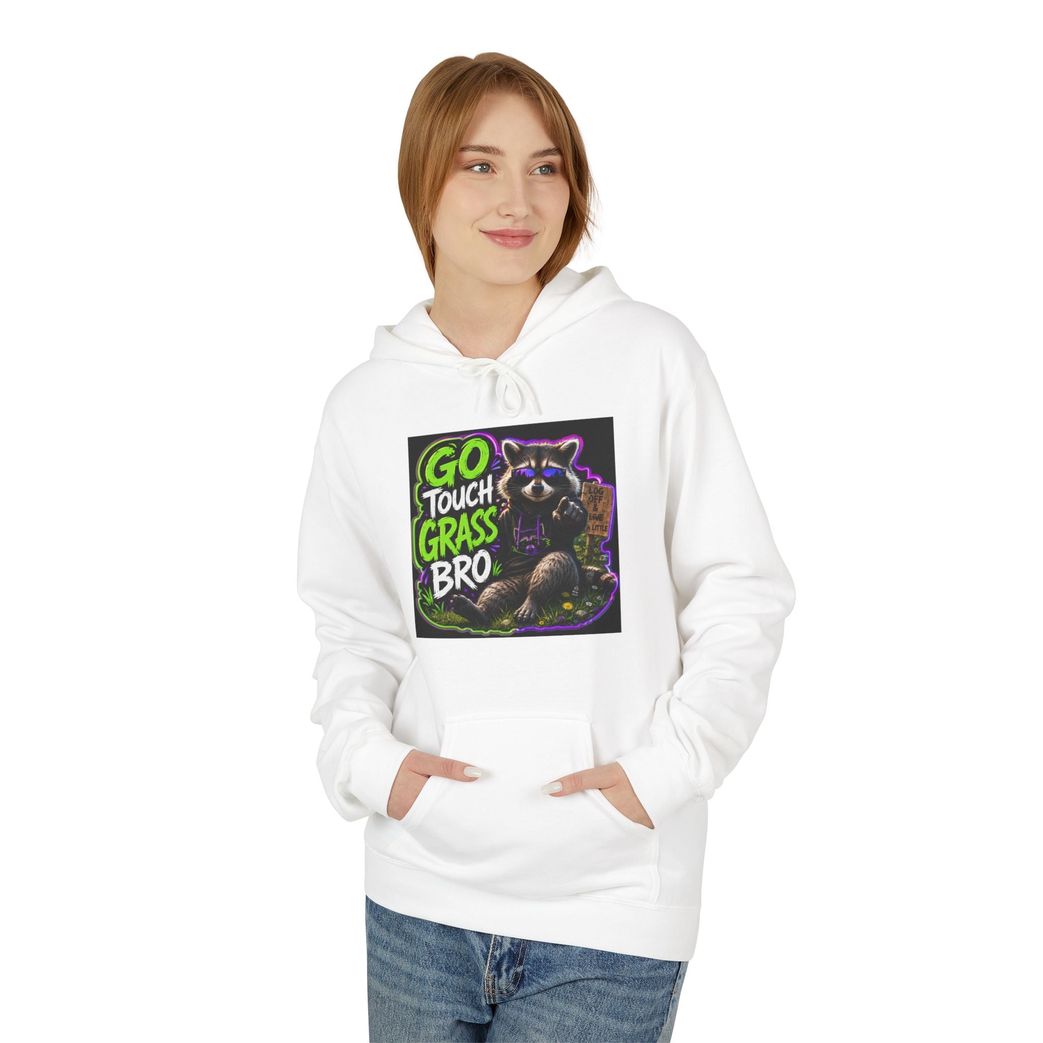 Go Touch Grass Bro Hoodie – Funny Green Text & Gamer Frog Graphic Pullover