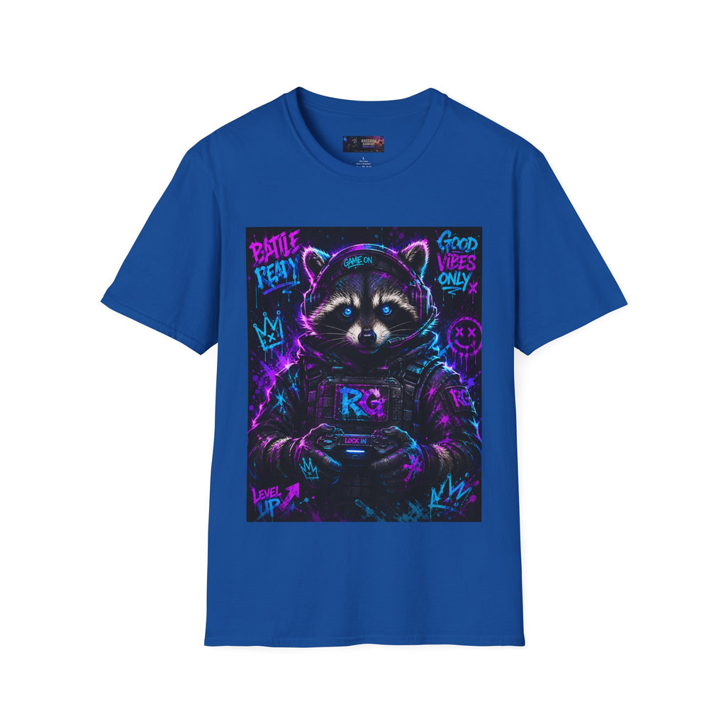 Raccoon Neon Graphic T-Shirt — "Good Vibes Only" Retro Gamer Streetwear
