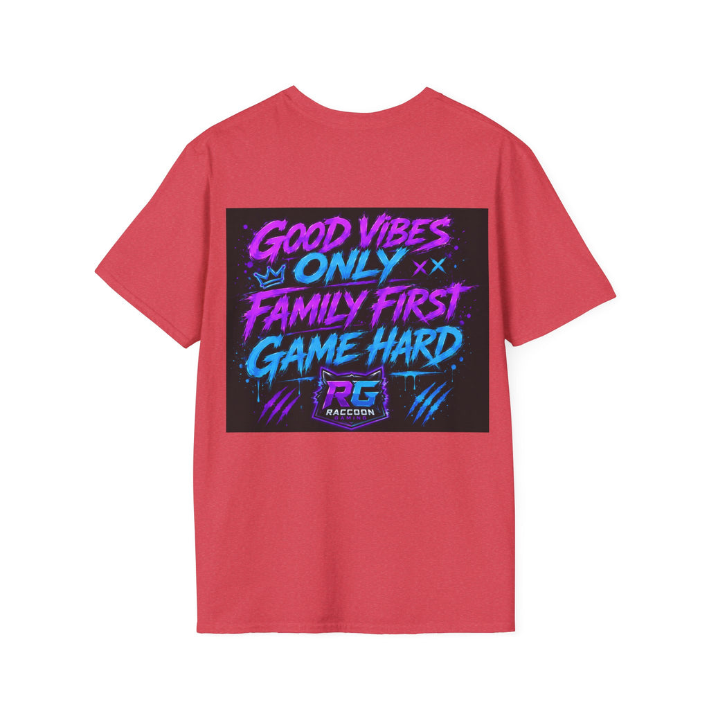Raccoon Neon Graphic T-Shirt — "Good Vibes Only" Retro Gamer Streetwear