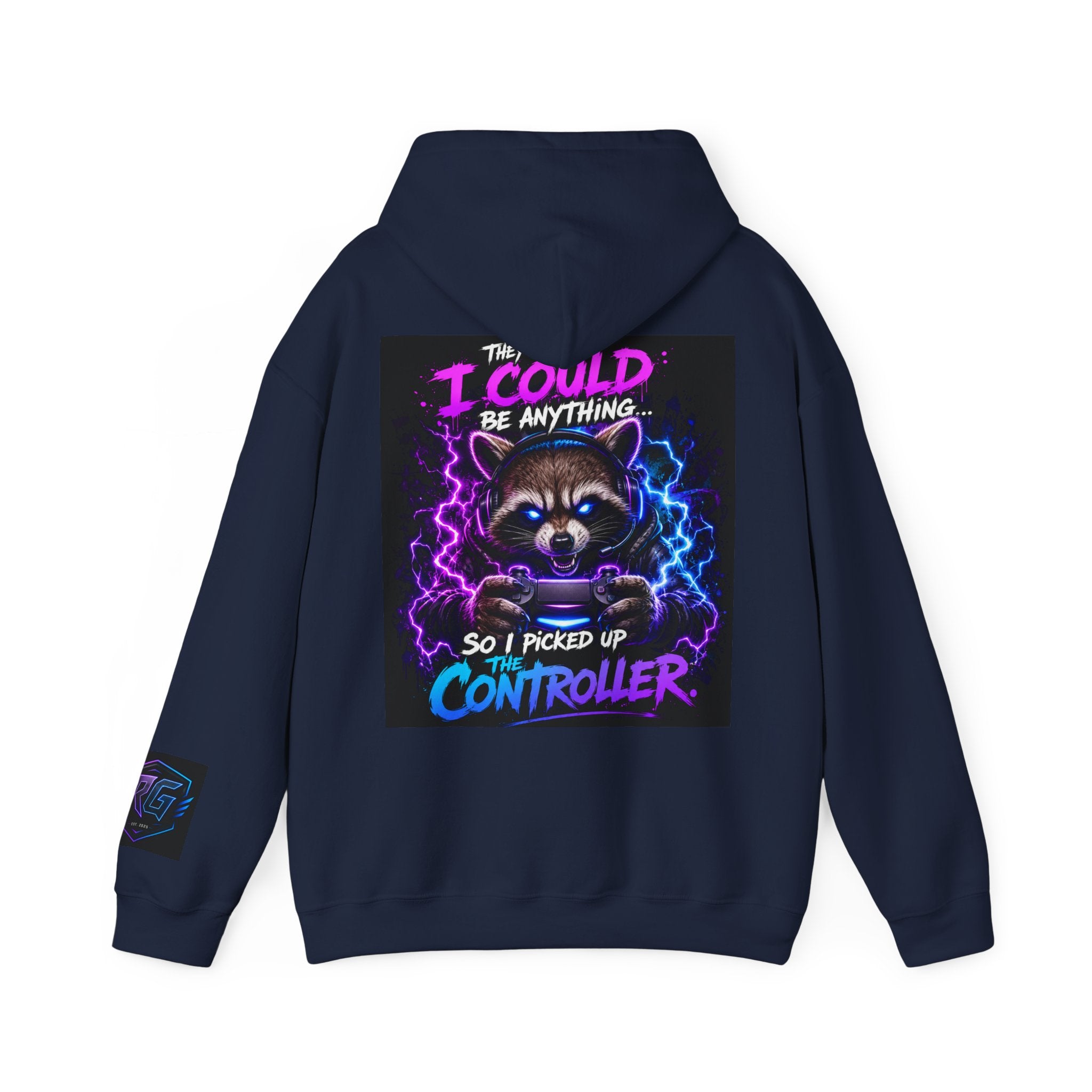 Gaming Hoodie — “I Could Be Anything… So I Picked up the Controller” Raccoon Gamer Sweatshirt