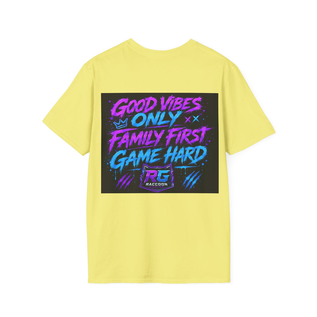 Raccoon Neon Graphic T-Shirt — "Good Vibes Only" Retro Gamer Streetwear