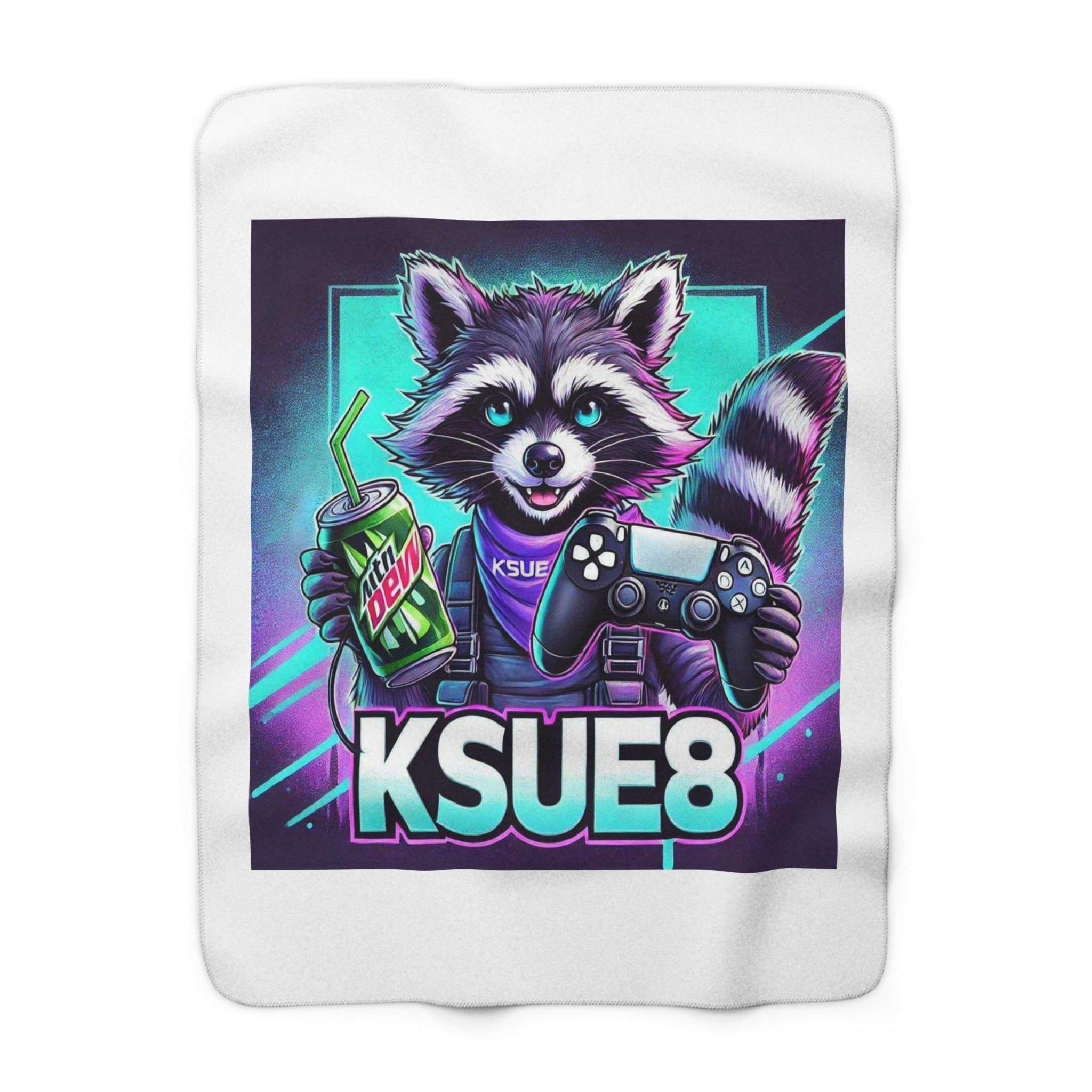 Gamer Raccoon Sherpa Fleece Blanket — KSUE8 Controller & Soda Gaming Throw