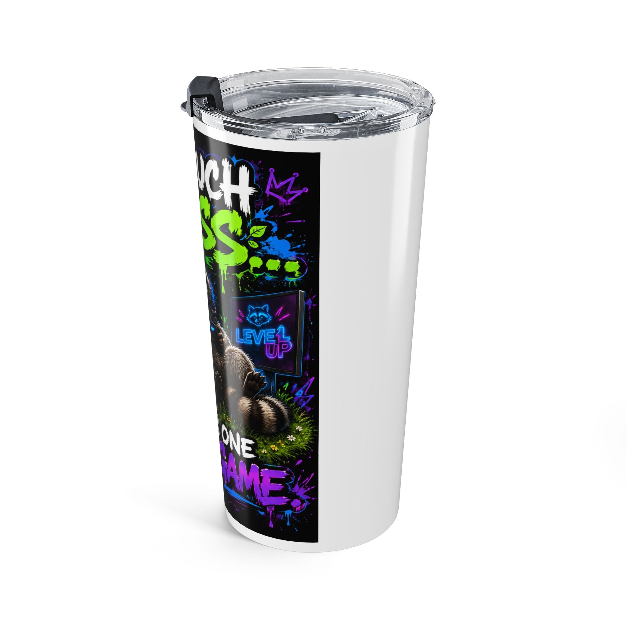 Gaming Raccoon 20oz Tumbler – "Do Not Touch Grass" Travel Cup