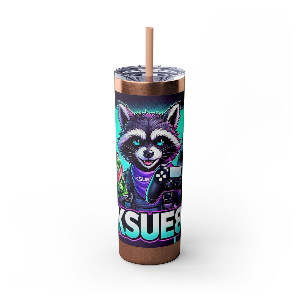 20oz Skinny Tumbler – Neon Gamer Raccoon Design with Straw (KSUE8)