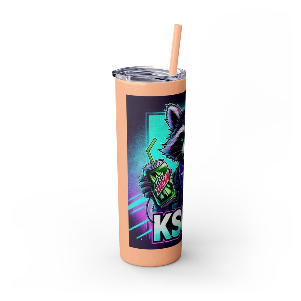20oz Skinny Tumbler – Neon Gamer Raccoon Design with Straw (KSUE8)