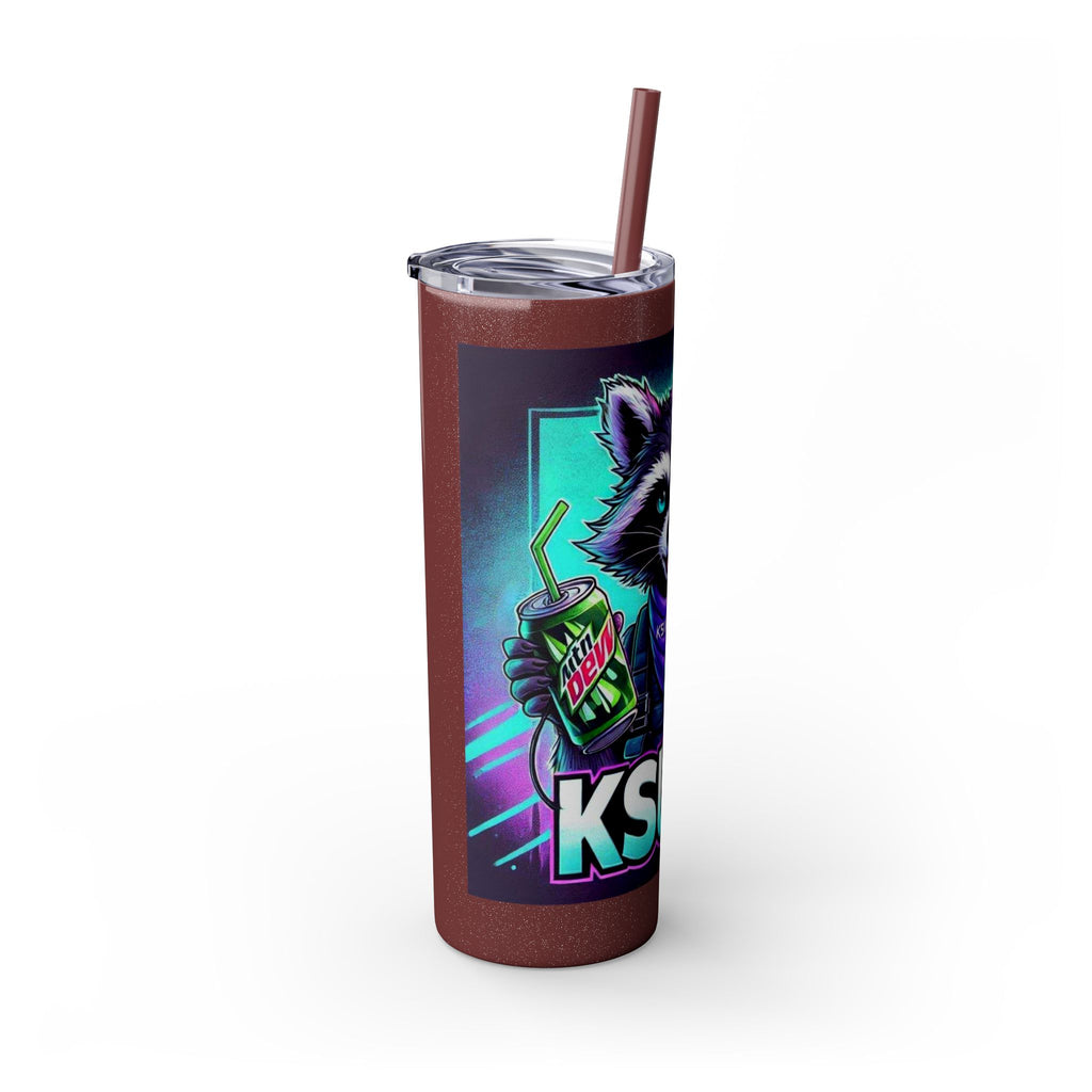 20oz Skinny Tumbler – Neon Gamer Raccoon Design with Straw (KSUE8)