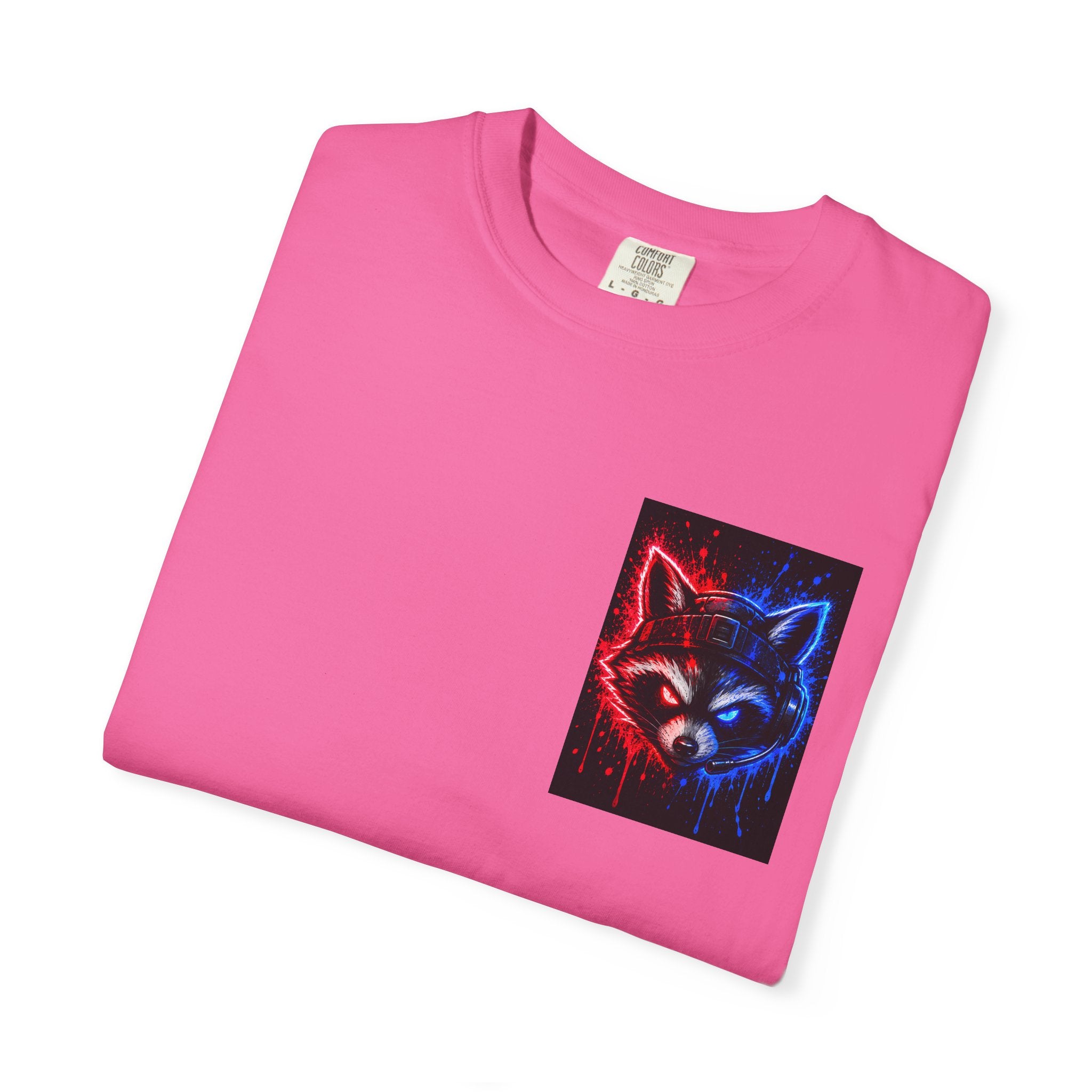 Raccoon Gaming Neon Poster T-Shirt — "Look In, Speak Up, Shine Out" Motivational Tee