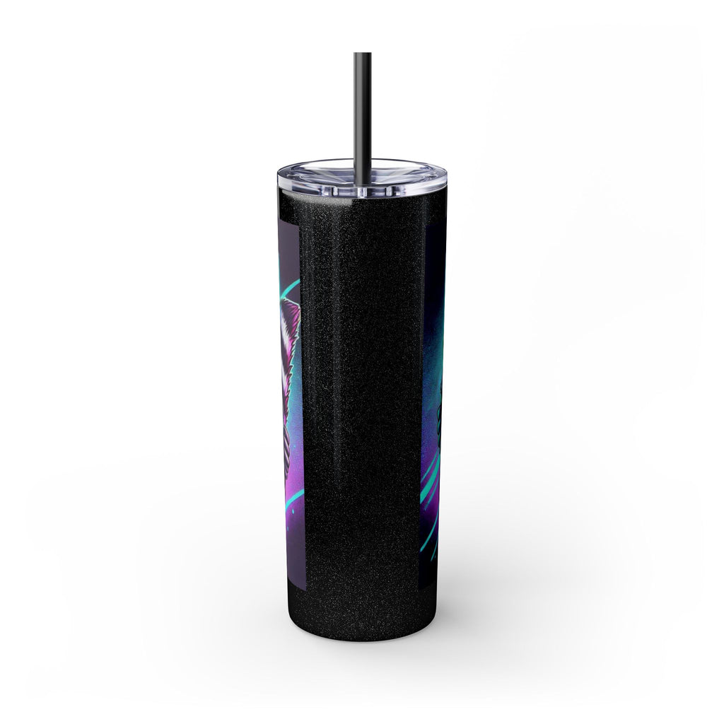 20oz Skinny Tumbler – Neon Gamer Raccoon Design with Straw (KSUE8)