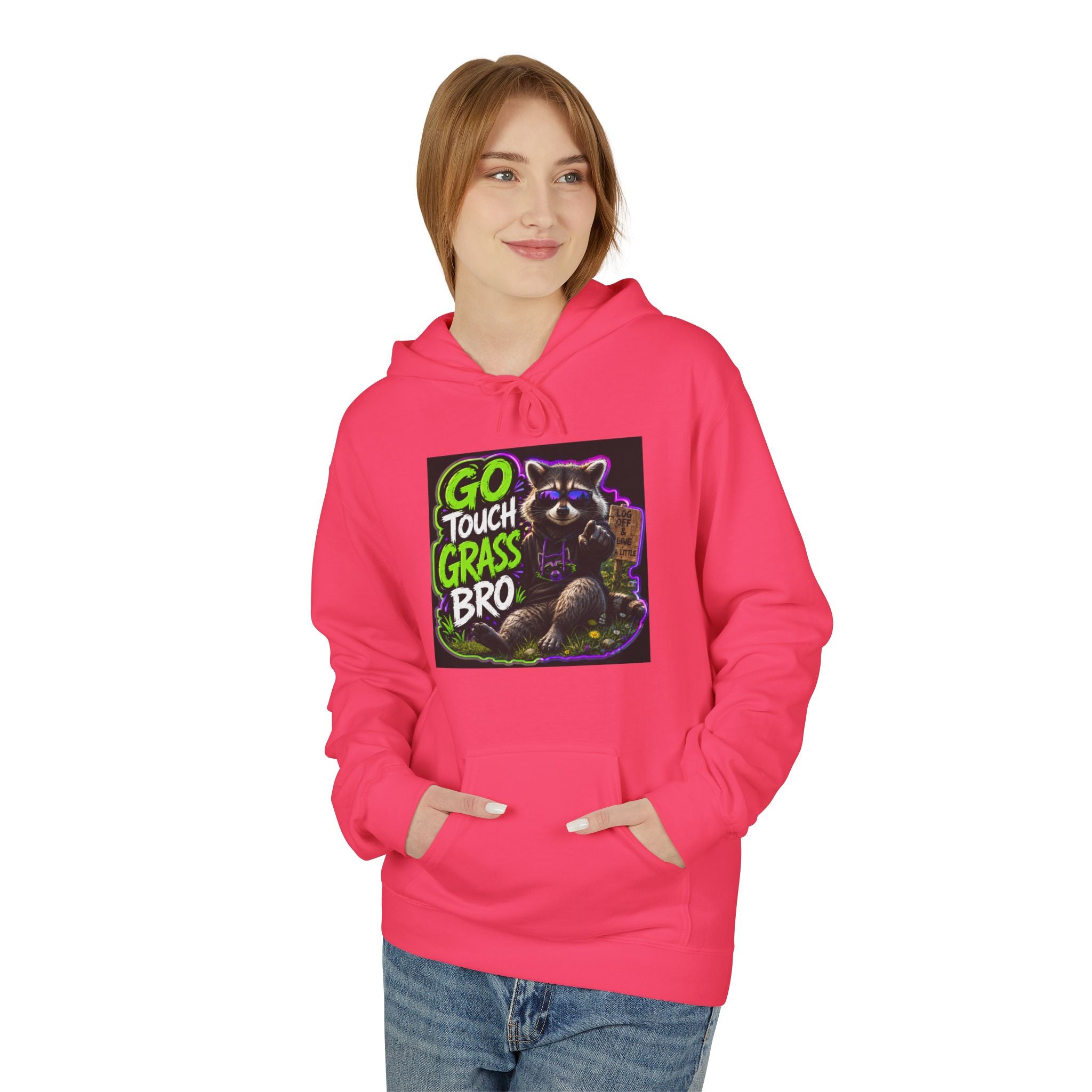 Go Touch Grass Bro Hoodie – Funny Green Text & Gamer Frog Graphic Pullover