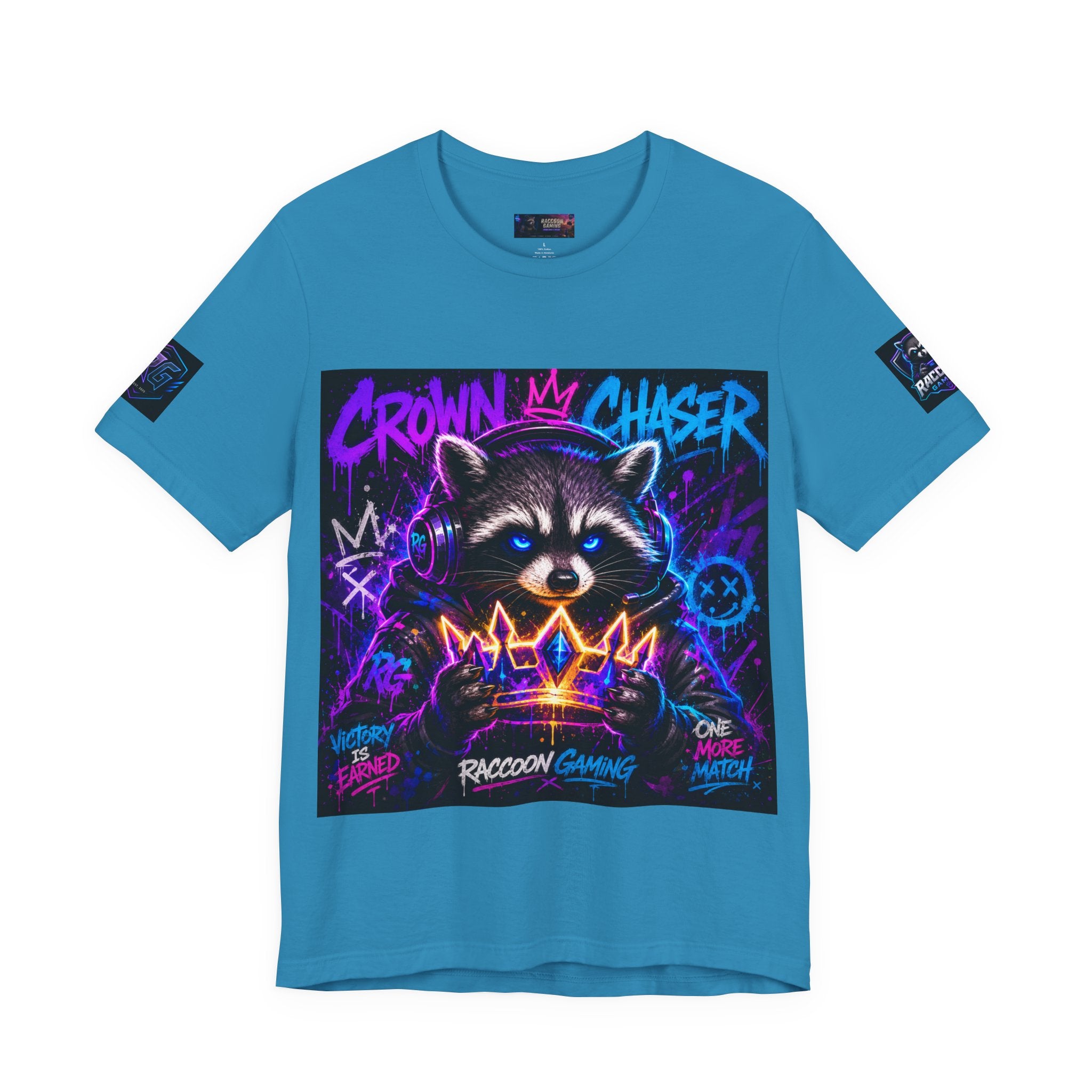 Crown Chaser Raccoon Gaming Tee — "Every Match is Earned" Gamer T-Shirt