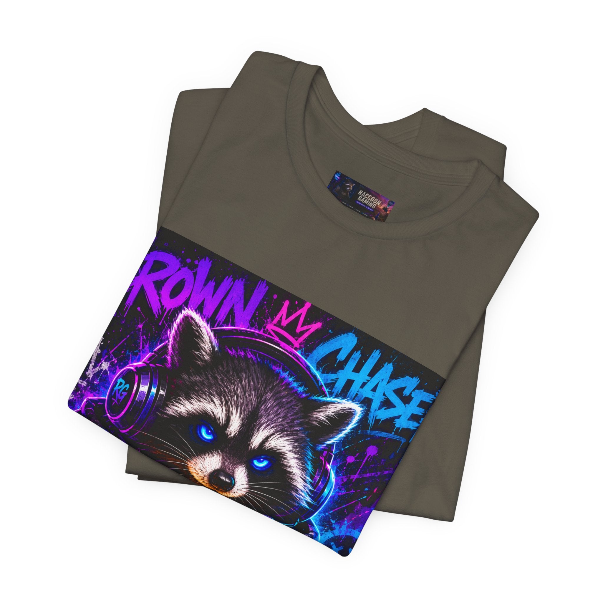 Crown Chaser Raccoon Gaming Tee — "Every Match is Earned" Gamer T-Shirt