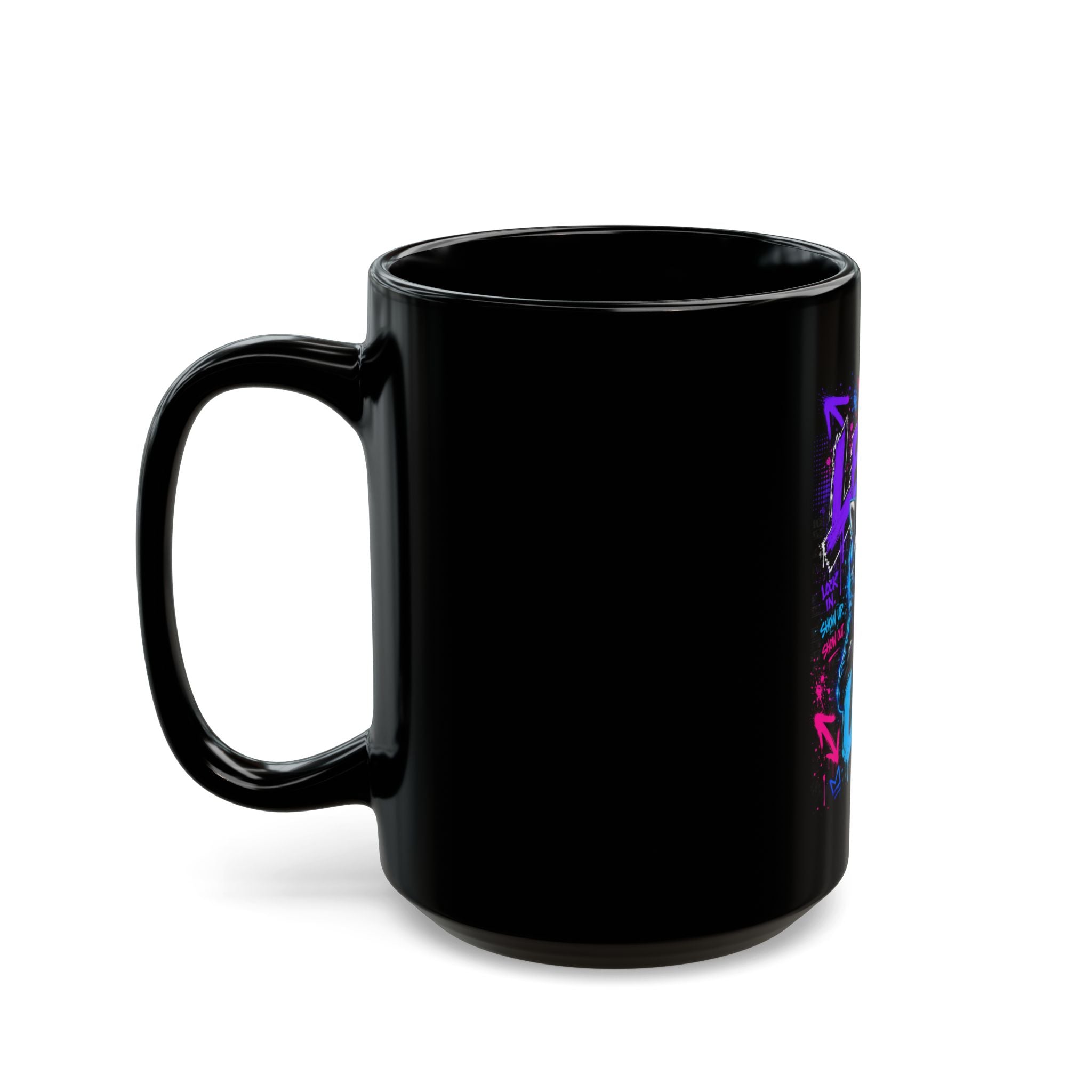Level Up Gamer Raccoon Black Mug – Neon Retro Gaming Coffee Cup (11oz/15oz)