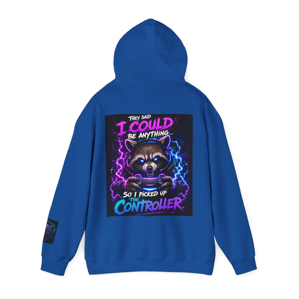 Gaming Hoodie — “I Could Be Anything… So I Picked up the Controller” Raccoon Gamer Sweatshirt