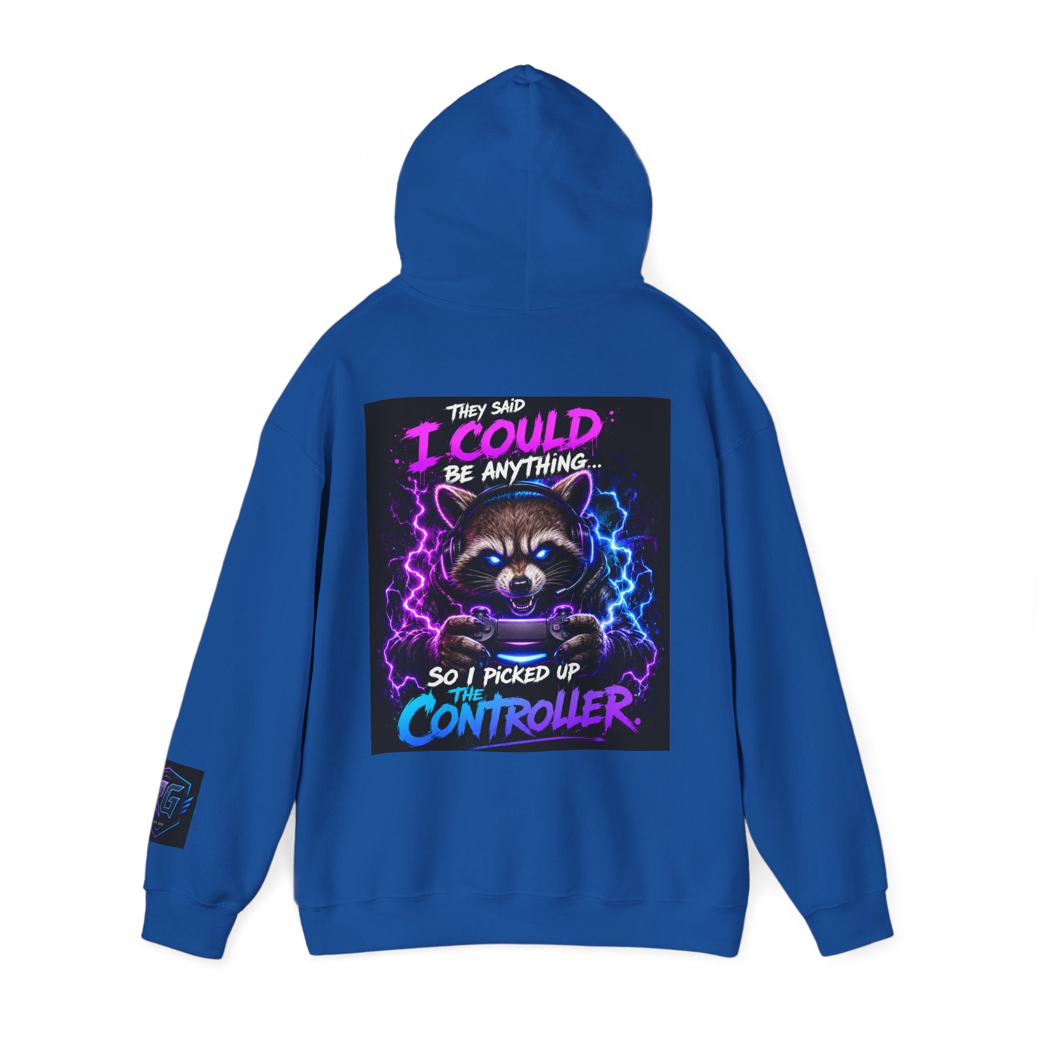 Gaming Hoodie — “I Could Be Anything… So I Picked up the Controller” Raccoon Gamer Sweatshirt